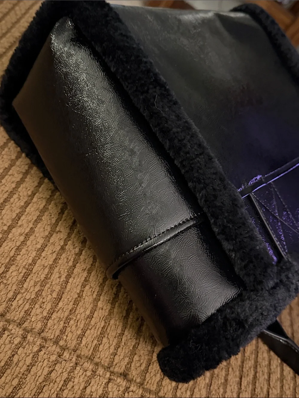 kate spade black shearling-trim tote